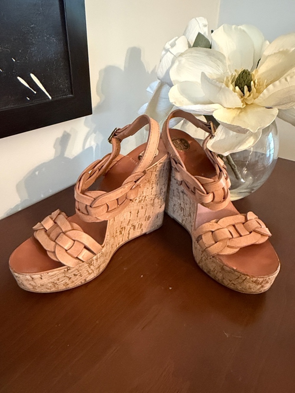 Tory Burch Blush Braided Cork Platform Wedges